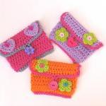 Girls Purse/ Wallet With Flower And Heart, Crochet..