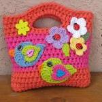 Girls Bag / Purse With Birds And Flowers , Crochet..