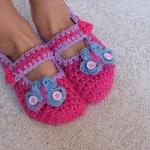 Childrens Slippers, Mary Jane Slippers, Crochet..