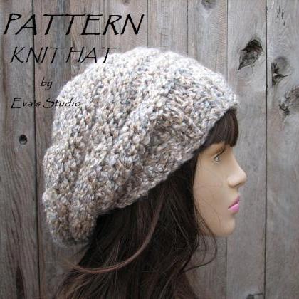Pattern!!! Knit Hat - Slouchy Hat, Knit Pattern..