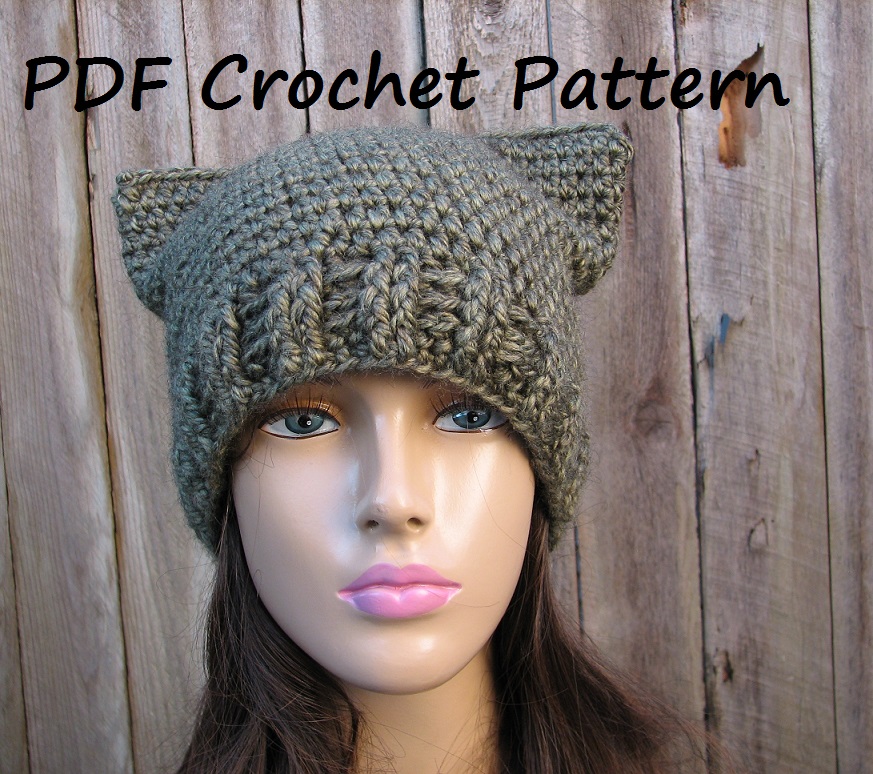 CROCHET PATTERN!!! Cat Hat - Slouchy Hat, Crochet Pattern PDF,Easy, Great for Beginners, Pattern No. 63