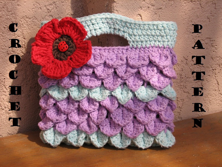 Girls Bag / Purse with Large Flower , Crochet Pattern PDF, Pattern No. 8