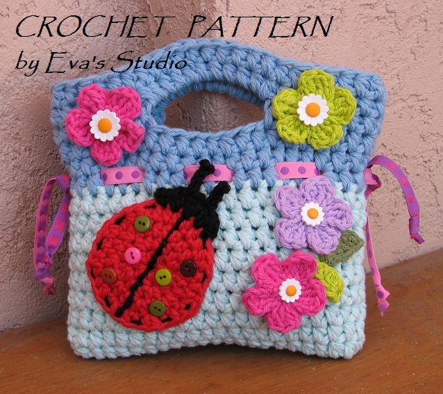 Girls Bag / Purse With Ladybug And Flowers , Crochet Pattern PDF,Easy, Great For Beginners, Pattern No. 17