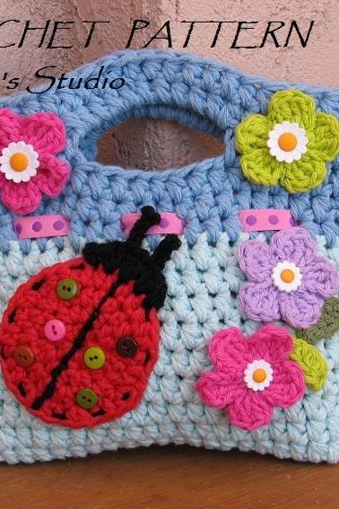 Girls Bag / Purse With Ladybug And Flowers , Crochet Pattern PDF,Easy, Great For Beginners, Pattern No. 17