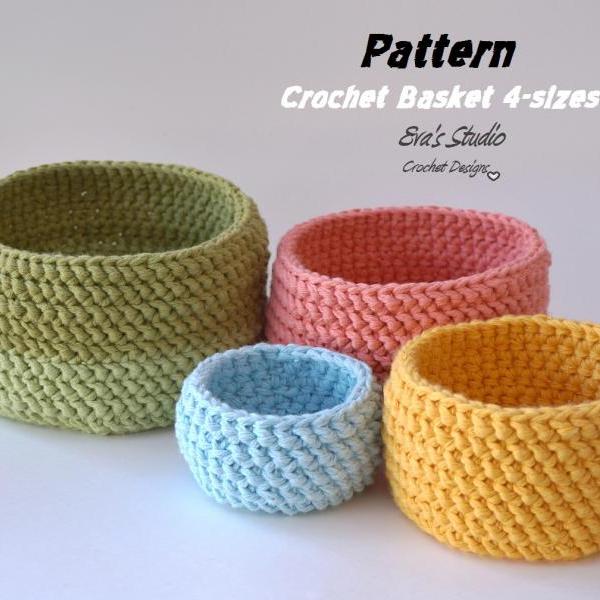 Crochet basket - 4 sizes, crochet pattern, easy, Crochet Pattern PDF, Great for Beginners, Pattern No. 91
